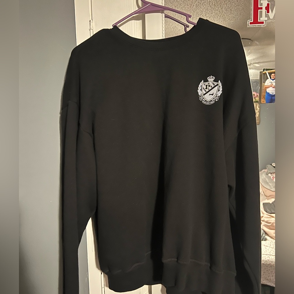 PINK Victoria's Secret Black Crewneck Sweatshirt with White Crest Logo